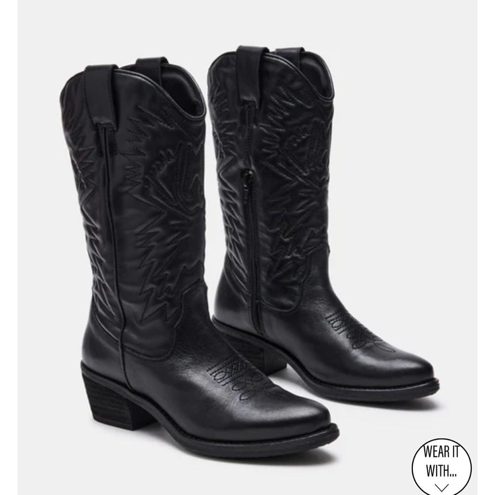 Steve madden hayward black leather cowbow boots size 9